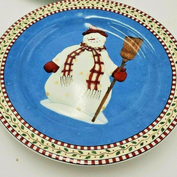 NIB Vintage Sakura Debbie Mumm Snowman Christmas Dessert/Salad Plates Set of 4 - Picture 4 of 7